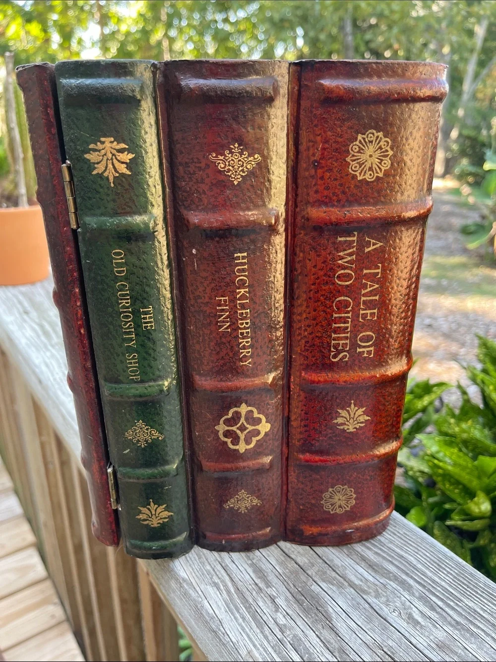 Vintage Faux Leatherbound Books Wood CD Holder Storage Cabinet